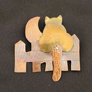 Vintage Cat Brooch - Copper and Brass